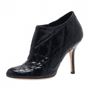 Pre Owned Dior Black Patent Cannage Ankle Booties Size 35