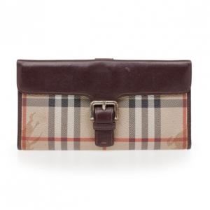 Pre Owned Burberry Haymarket Leather Flap Wallet