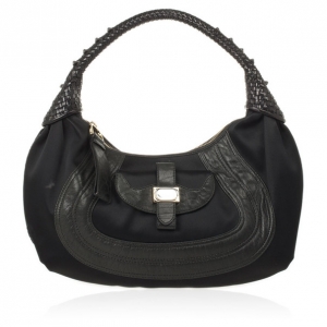 Pre Owned Fendi Black Satin Spy Hobo