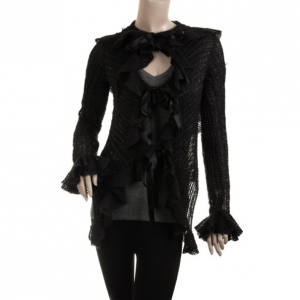 Pre Owned Emporio Armani Black Ruffled Sweater S