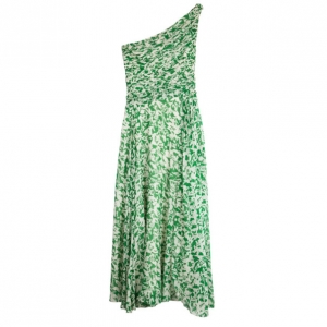 Pre Owned Carolina Herrera Green and White Floral Chiffon Dress M