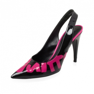 Pre Owned Louis Vuitton Pink Graffiti Stephen Sprouse Patent Leather Slingback Sandals Size 39.5