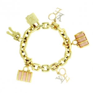 Pre Owned Louis Vuitton Padlock Charm 18 K Yellow Gold Bracelet 
