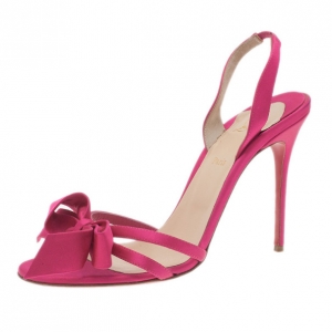 Pre Owned Christian Louboutin Pink Satin Grusanda Bow Sandals Size 39.5