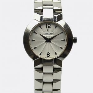 Pre Owned Concord White Stainless Steel La Scala Womens Wristwatch 28 MM