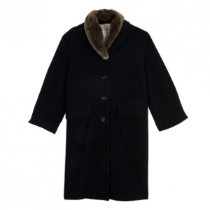 Pre Owned Max Mara Black Wool Coat with Fur Collar L