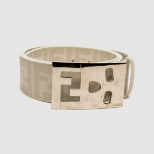 Pre Owned Fendi White Monogram Leather Belt