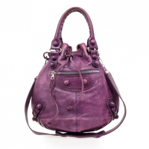 Pre Owned Balenciaga Purple Lambskin Giant Covered Pompon