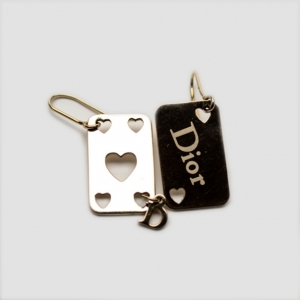 Pre Owned Dior Gold Tone Playing Cards Dangle Earrings