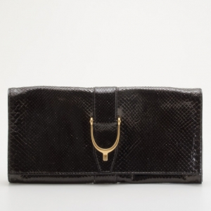 Pre Owned Gucci Stirrup Black Python Clutch