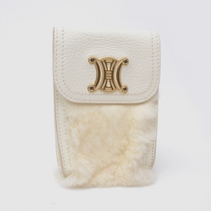 Pre Owned Celine White Mini Fur and Leather Pochette  