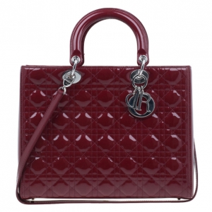 Pre Owned Dior Red Patent Large Lady Dior Bag