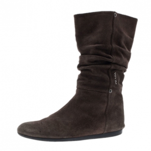 Pre Owned Prada Sport Brown Suede Mid Calf Flat Boots Size 37