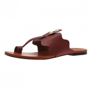 Pre Owned Chloe Brown Leather Toe Ring Sandals Size 37