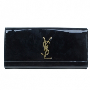 Pre Owned Saint Laurent Paris Black Nude Patent Belle De Jour Clutch