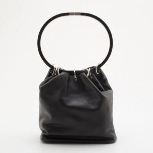 Pre Owned Gucci Black Leather Top Handle Drawstring Bag