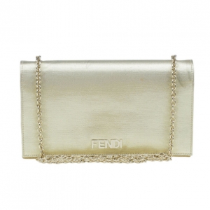Pre Owned Fendi Metallic Gold Satin Chain Clutch