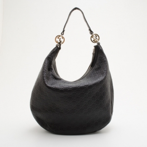 Pre Owned Gucci Black Guccissima 'GG Twins' Medium Hobo