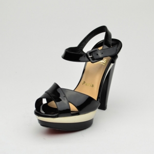 Pre Owned Christian Louboutin Black Patent Leather 'Lafalaise' Platform Sandals Size 37
