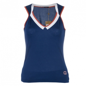 Pre Owned Gucci Navy Contrast Trim Sleeveless Top XS