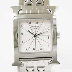 Pre Owned Hermes H Watch SS Silver Ladies Wristwatch