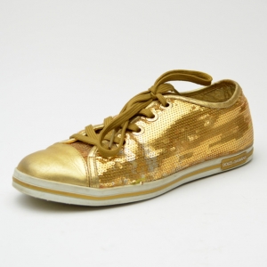 Pre Owned Dolce and Gabbana Gold Sequined Sneakers Size 35.5