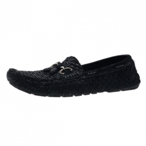 Pre Owned Dolce and Gabbana Black Woven Suede Loafers Size 42