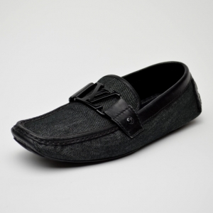 Pre Owned Louis Vuitton Black Monte Carlo Loafers In Denim Canvas Size 39