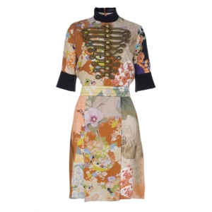 Pre Owned Gucci Military Detail Floral Print Dress M