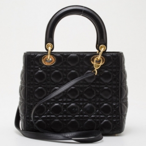 Pre Owned Dior Black Cannage Quilted Lambskin Medium Tote