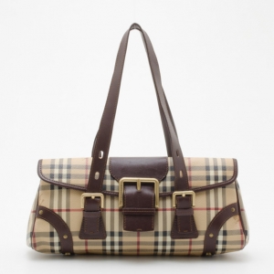 Pre Owned Burberry Haymarket Check Flap Shoulder Bag