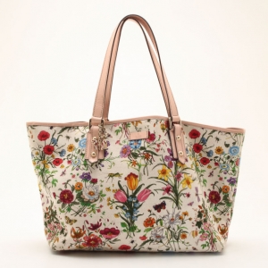 Pre Owned Gucci 'Flora' Beige Trim Tote