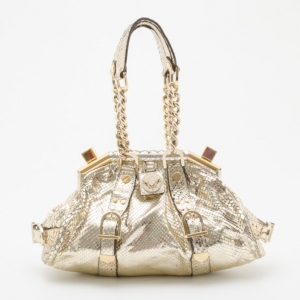 Pre Owned Versace Gold Snakeskin Framed Bauletto
