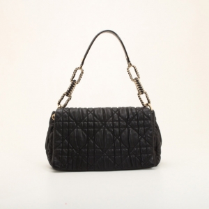 Pre Owned Dior Black Cannage Quilted Lambskin Large Flap Shoulder Bag