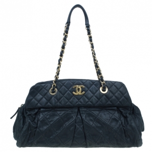 Pre Owned Chanel Metallic Black Leather Shoulder Bag
