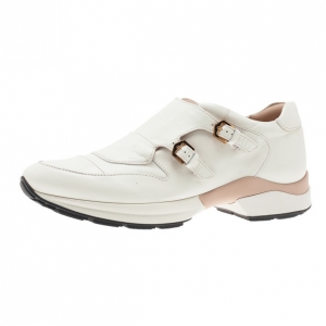 Pre Owned Tod’s White Leather Buckle Detail Sneakers Size 39