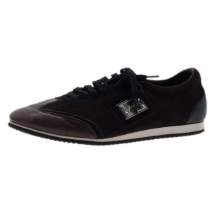 Pre Owned Dolce and Gabbana Brown Suede and Leather Logo Plaque Sneakers Size 42