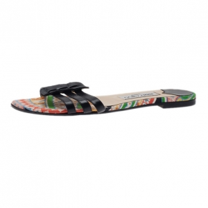 Pre Owned Jimmy Choo Black Leather Flat Slides Size 38