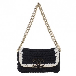 Pre Owned Chanel Black Fancy Crochet Black Flap Bag