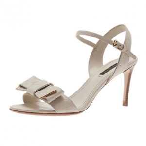 Pre Owned Louis Vuitton Beige Monogram Bow Ankle Strap Sandals Size 38