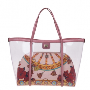 Pre Owned Dolce and Gabbana Pink Leather-Trim PVC Escape Tote