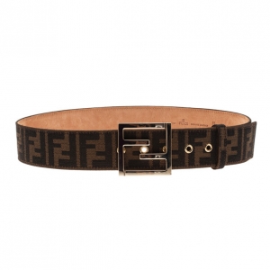 Pre Owned Fendi Brown Zucca Canvas FF Unisex Buckle Belt 85CM