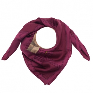 Pre Owned Burberry Magenta Novacheck Silk Square Scarf