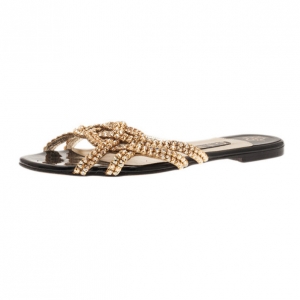 Pre Owned Gina Gold Jewled Flat Sandals Size 37.5