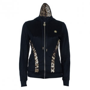 Pre Owned Roberto Cavalli Black Leopard Print Hoodie M