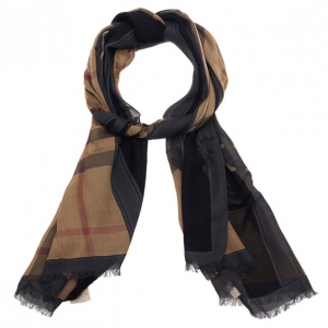 Pre Owned Burberry Novacheck Modal and Cashmere Black Stole