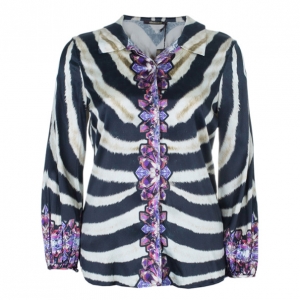Roberto Cavalli Jewel Zebra Button Down Silk Shirt S