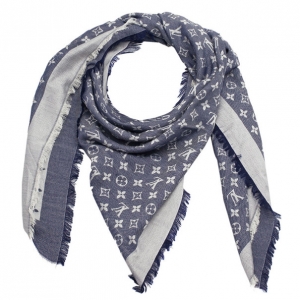 Pre Owned Louis Vuitton Blue Monogram Denim Square Shawl