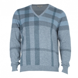 Pre Owned Burberry Men's V-Neck Check Knit Sweater L