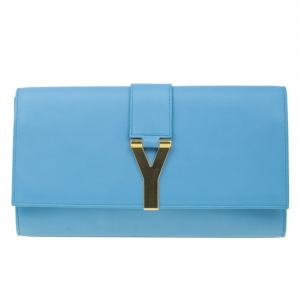 Pre Owned Saint Laurent Paris Blue Classic Y-Line Clutch Bag